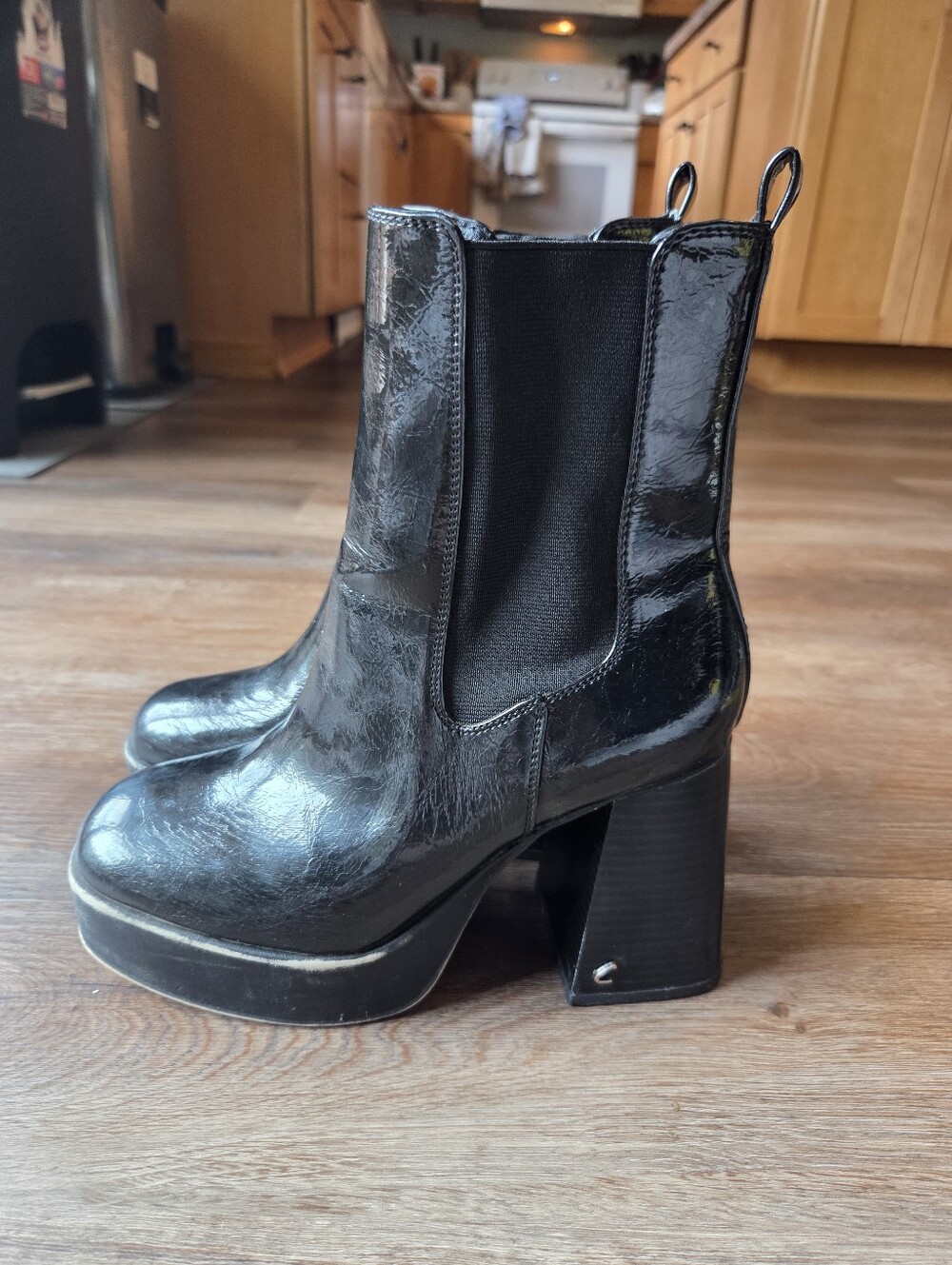 Circus by Sam Edelman Stace Platform Boot Black Faux Patent Leather Gothic Punk